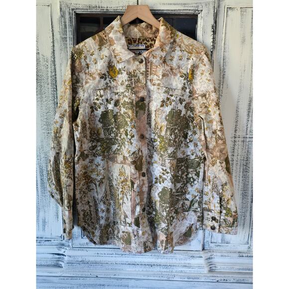 Anthropologie Denim Shirt Designer Print Jacket - New - Large - Picture 8 of 8